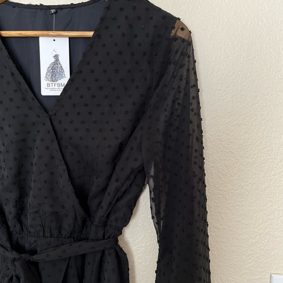 BTFBM | Black Long Sleeve Swiss Dot Ruffle Dress - Picture 11 of 13